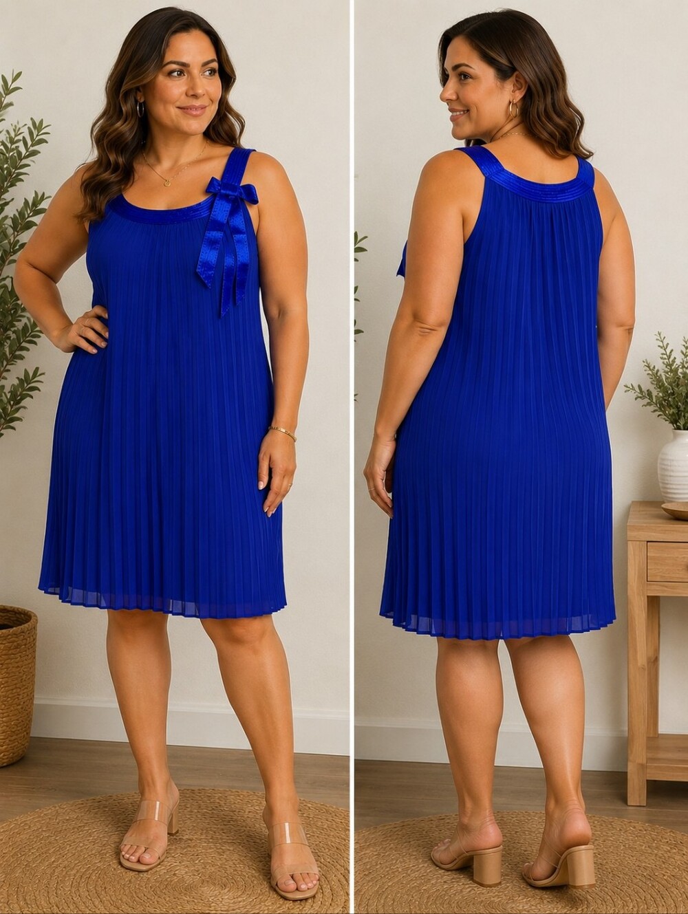 Signature by Robbie Bee Pleated Dress | Royal Blue Sleeveless Midi 22W